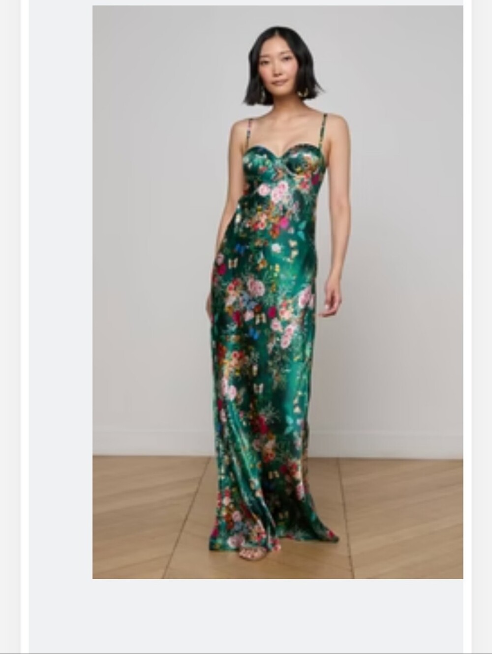 L'AGENCE Emerald Green "Kimono Style" Satin Maxi Slip Dress